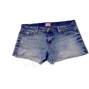 Hudson distressed denim cutoff shorts, mid rise, and light weight. GREAT COND